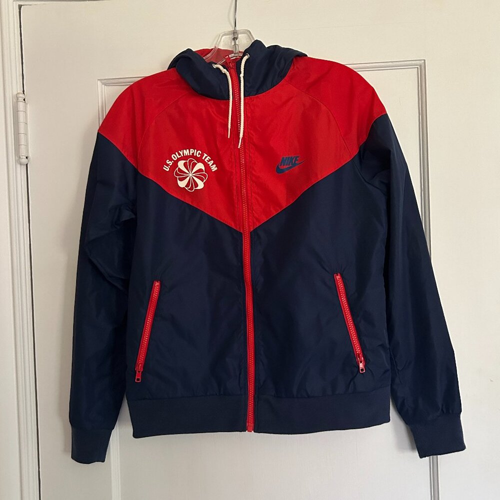 Vintage Nike Pinwheel US Olympic Team Blue Red Windbreaker Hooded Jacket M